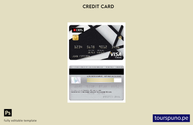 lista para imprimir plantilla de tarjeta clásica de visa bancaria DBS de Singapu